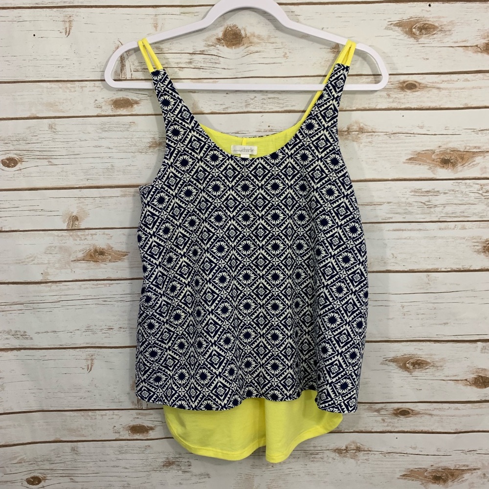 Charming Charlie Black Yellow Aztec Tank Top